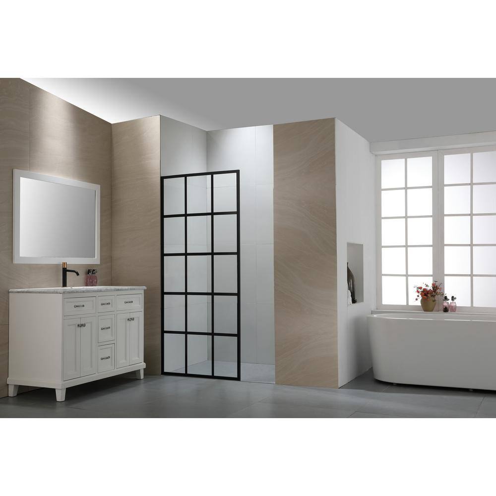 FELYL 34" x 72" Black Framed Clear Glass Shower Panel