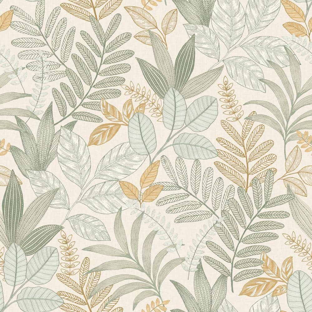 Moss Green Minimalist Leaves Non-Pasted Wallpaper