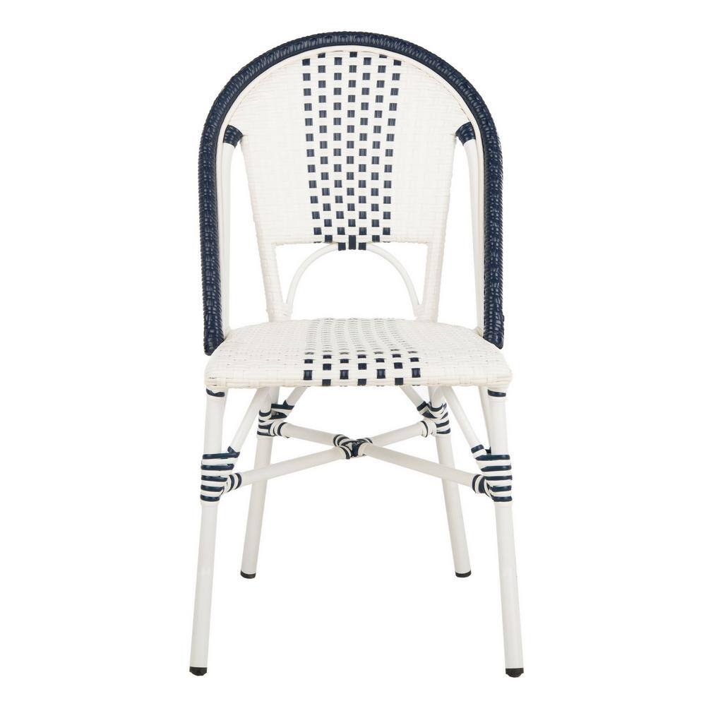 Zoya 18" Navy and White Wicker Side Chairs, Set of 2