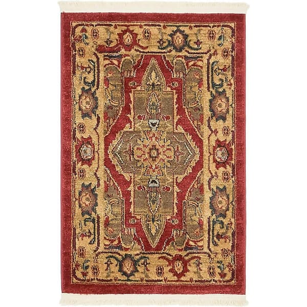 Unique Loom Imperial Collection Geometric, Traditional, Bright Colors,  Border, Vintage, Distressed Area Rug, 2 x 3 ft, Brown/Ivory