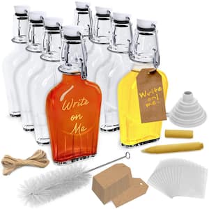 8.5 oz Swing Top Glass Flask Set of 8 with Bottle Brush, Funnel and Glass Marker