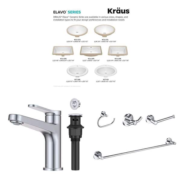 Elavo 20.3 in. White Undermount Sink, Indy Chrome Faucet with Pop Up Drain, and Elie 4-Piece Chrome Bath Set