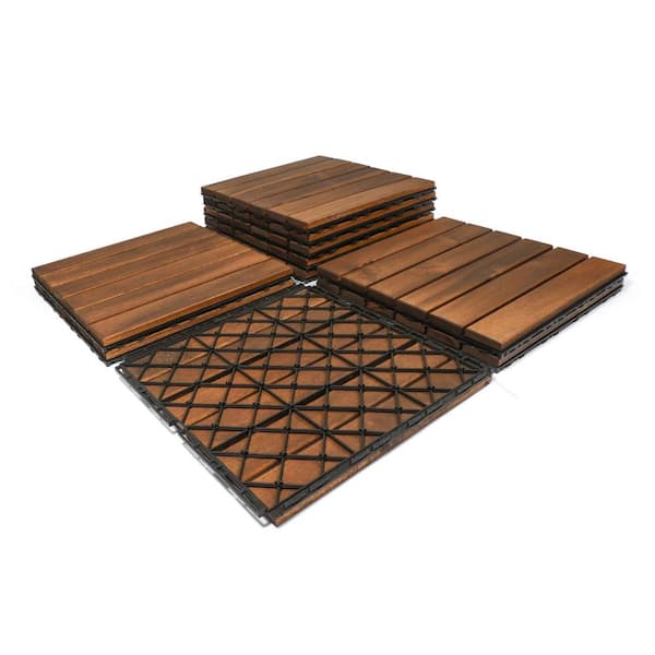 Tidoin 1 ft. x 1 ft. 6-Slats Acacia Wood Deck Tiles in Brown (30 Per Box)