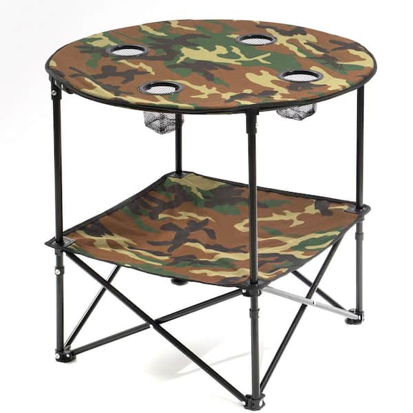 Afoxsos Camouflage Polyester Foldable Camping Table with 4 Cup Holders