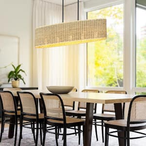 Harley 36.4 in. 5-Light Adjustable Wave Pattern Oval Rattan Kitchen Islands Chandelier, Meticulous Craftsmanship