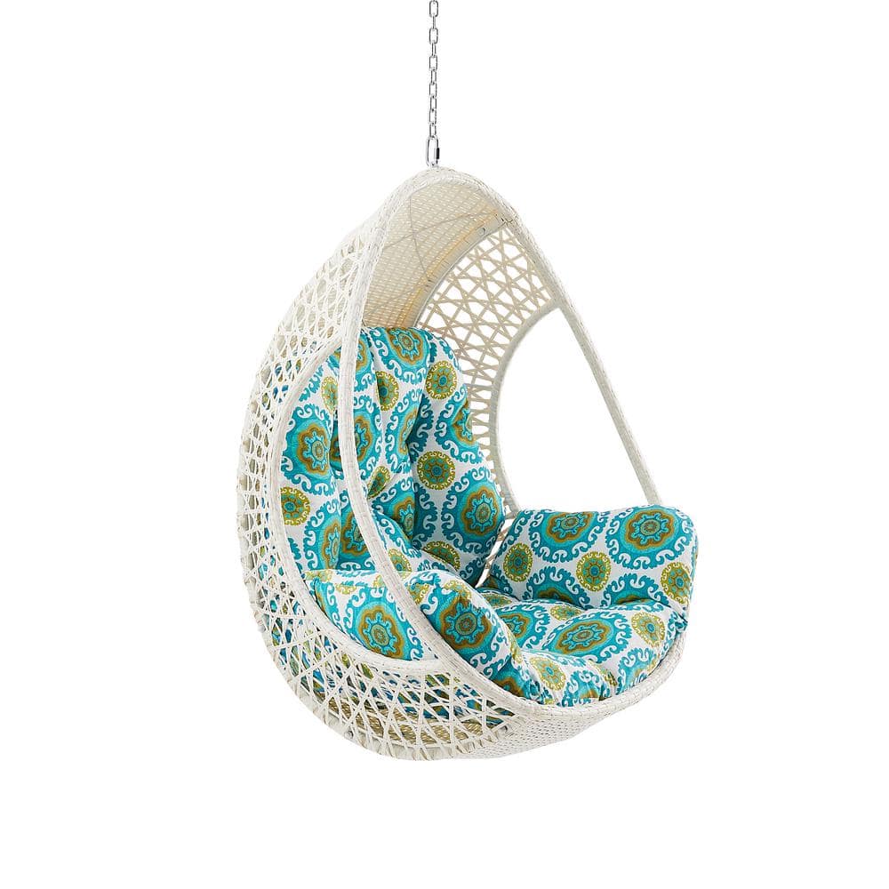 46 in. Wicker Outdoor Hanging Egg Chair with Green Cushion