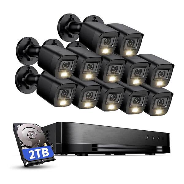 16CH 1080P Video Surveillance System w Smart Dual Light AI Human/Vehicle Detection 12 Cameras Color Night Vision 2TB