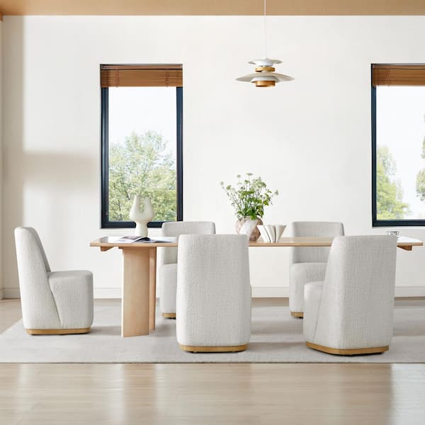 Oberon White Fabric Modern Dining Chairs with Casters Base and Solid Wood Frame for Kitchen and Dining Room (Set of 2)