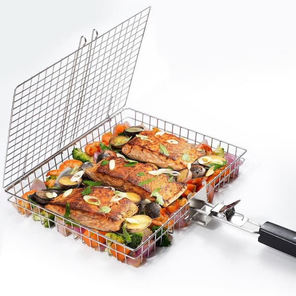 JFVKAF 4-Pieces Stainless Steel Grill Basket Set w/ Removable