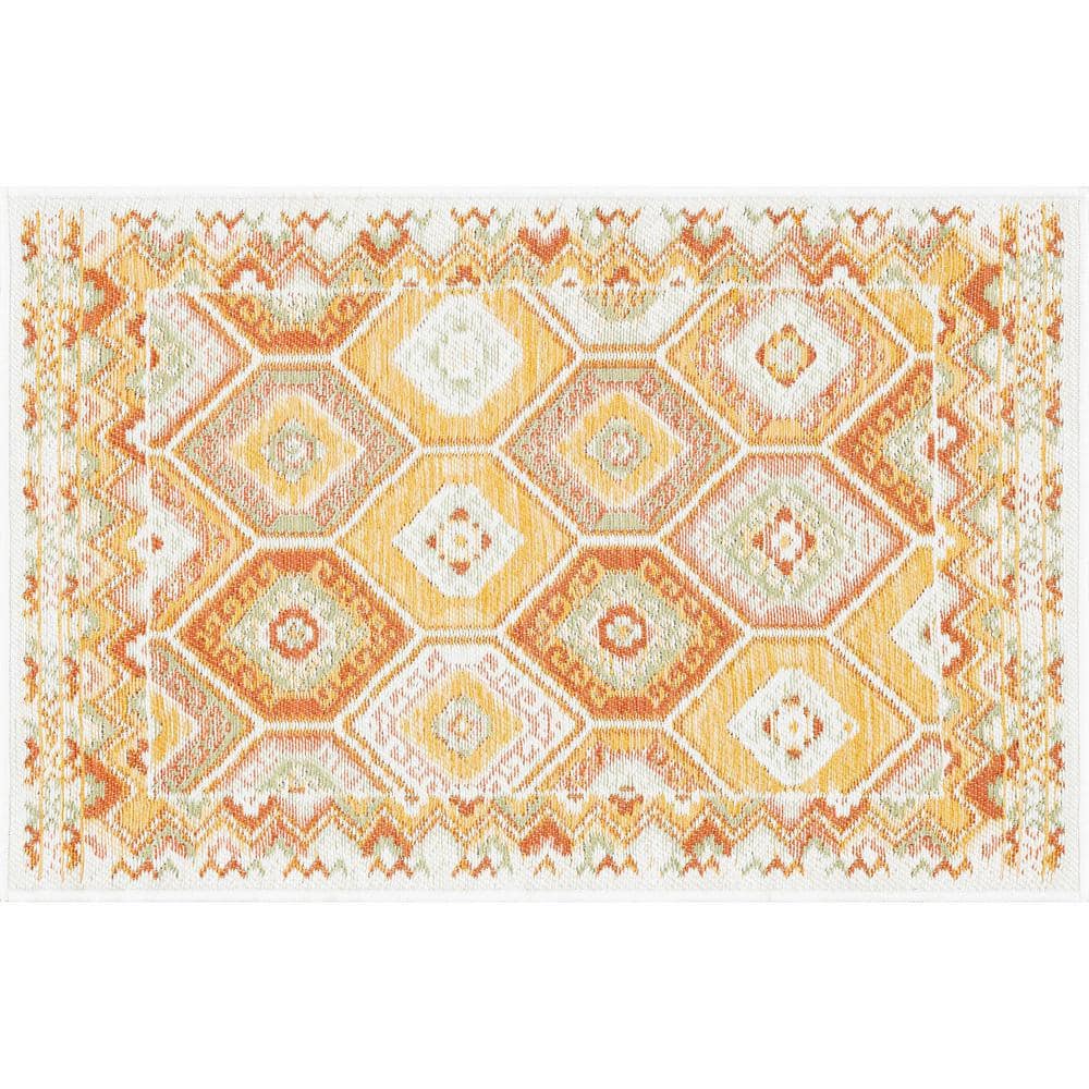 Tayse Rugs Flora Orange 2 ft. x 3 ft. Geometric Indoor/Outdoor Area Rug ...