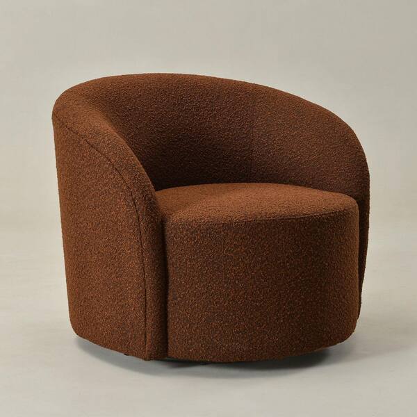 34 in. W Dark Brown Boucle Upholstered Arm Chair with Swivel