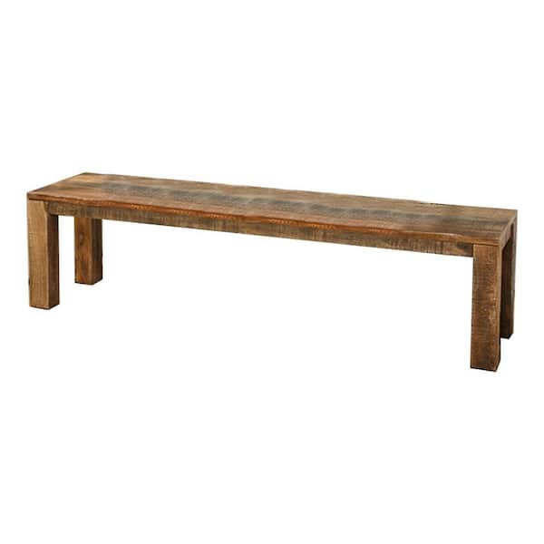 Benjara Light Natural Brown Dining Bench Backless with Mitered Corner and Rough Sawn 68 in.