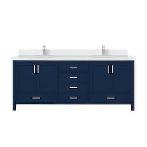 Jacques 80 in. W x 22 in. D Navy Blue Bath Vanity, Cultured Marble Top, and Faucet Set