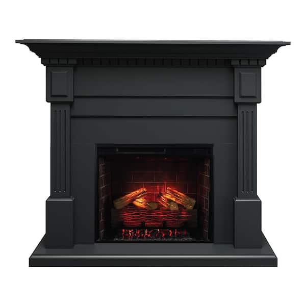 Modern Ember Augustine 55 in. Electric Fireplace Mantel Package in Black with Wi-Fi and Multi-Color Flames, 5118 BTU, Freestanding