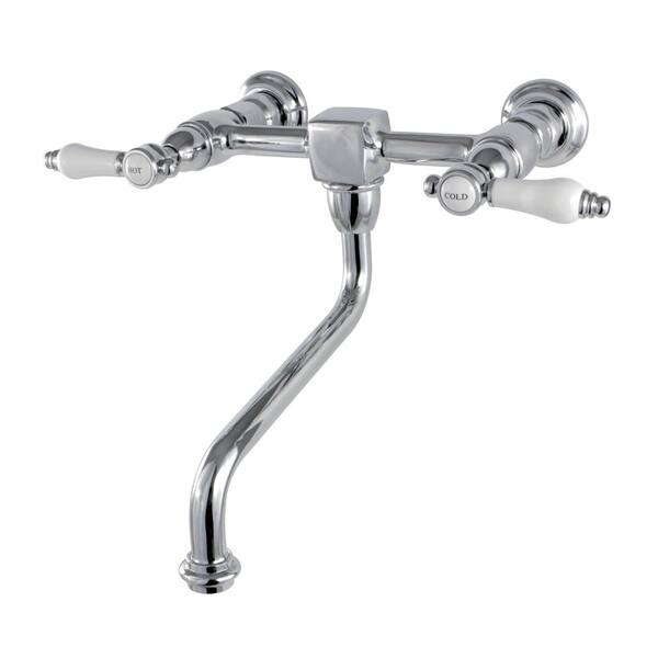 Kingston Brass Vintage Porcelain 2-Handle Wall Mount Bathroom Faucet in Polished Chrome