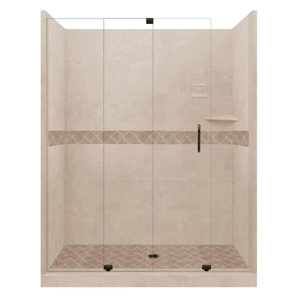 American Bath Factory Espresso Diamond Slider 42 in. x 60 in. x 80 in. Center Drain Alcove Shower Kit in Brown Sugar and Old Bronze Hardware