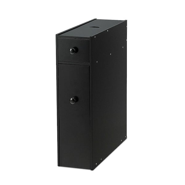 6.5 in. W x 19 in. D x 23 in. H Black Wood Freestanding Linen Cabinet Bathroom Storage Organizer