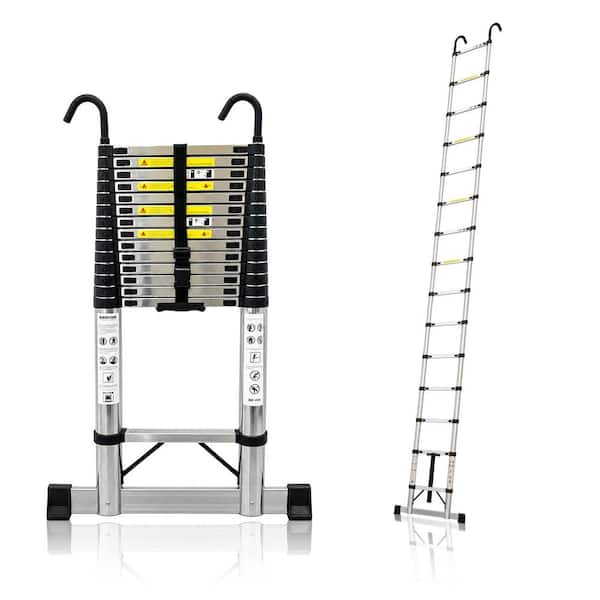 20.6 ft. Portable Steel Extension Ladder with Non-Marring Feet and Hooks, 330 lbs. Load Capacity