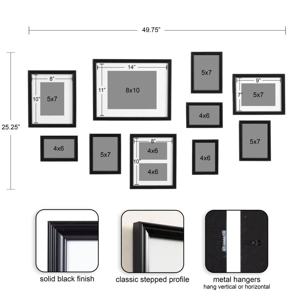 Black Classic 10-Piece Wall Picture Frame Set