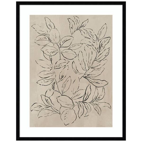Amanti Art "Outlined Leaves II" by Asia Jensen 1-Piece Wood Framed Giclee Nature Art Print 26 in. x 33 in.