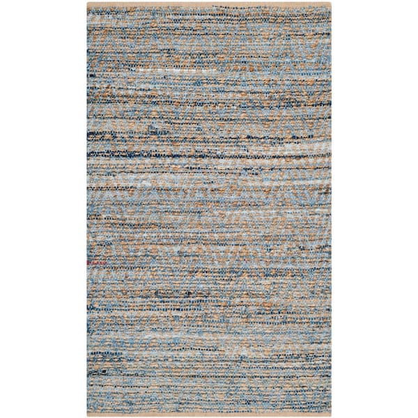 SAFAVIEH Cape Cod Natural/Blue Doormat 2 ft. x 4 ft. Gradient Striped Area Rug