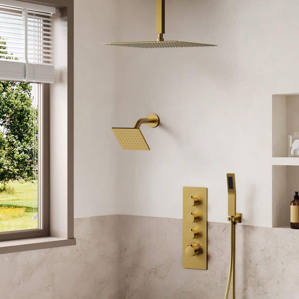 GRANDJOY 16 in. Thermostatic Shower Systems 7-Spray Ceiling Mount