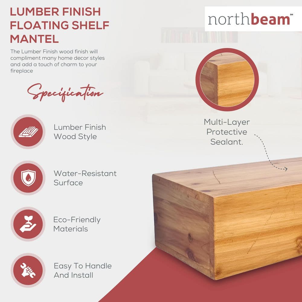 Northbeam 60" Beige Fir Wood Fireplace Mantel Shelf