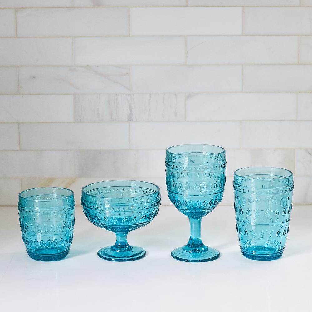 Fez Turquoise Glassware Set of 4, 12oz Old Fashioned