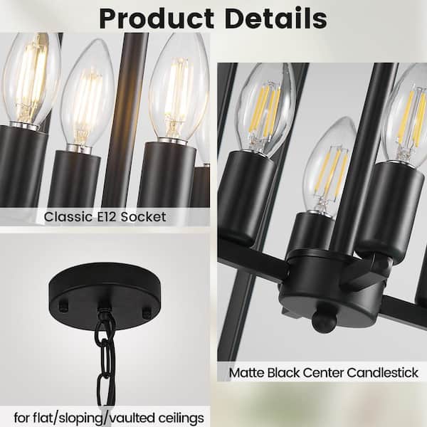 12 Light Modern Chandelier Semi Flush Mount Ceiling Light Fixture in Black for Dining Room Hallway Entryway Bedroom