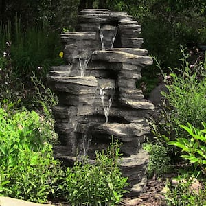 39 in. Cascading Rock Falls Water Fountain with LED Lights