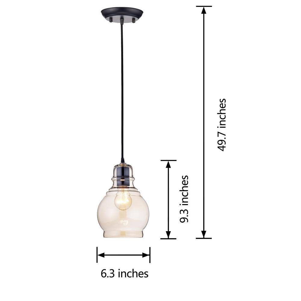 Antique Black Mini Pendant with Cognac Glass Shade