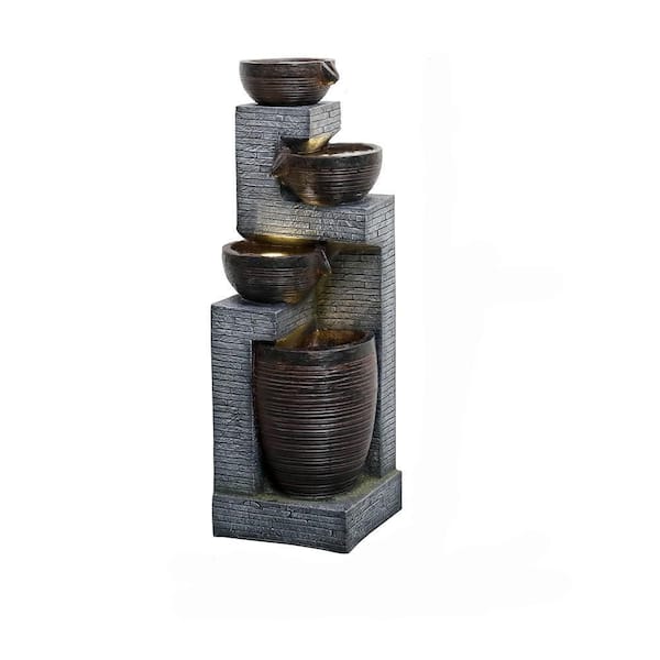 TIRAMISUBEST 40.1 in. Outdoor 4-Tier Resin Fountain with Light