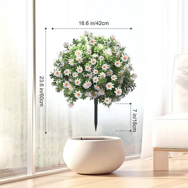 16.53 in Artificial Boxwood Topiary Ball Tree White Flower UV