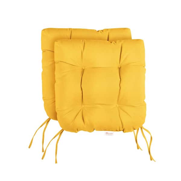 SORRA HOME Sunbrella Canvas Sunflower Tufted Chair Cushion Round U-Shaped Back 16 x 16 x 3 (Set of 2)