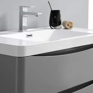 Tuscany 32 in. Modern Wall Hung Bath Vanity in Glossy Gray w/ Vanity Top in White w/ White Basin and Medicine Cabinet