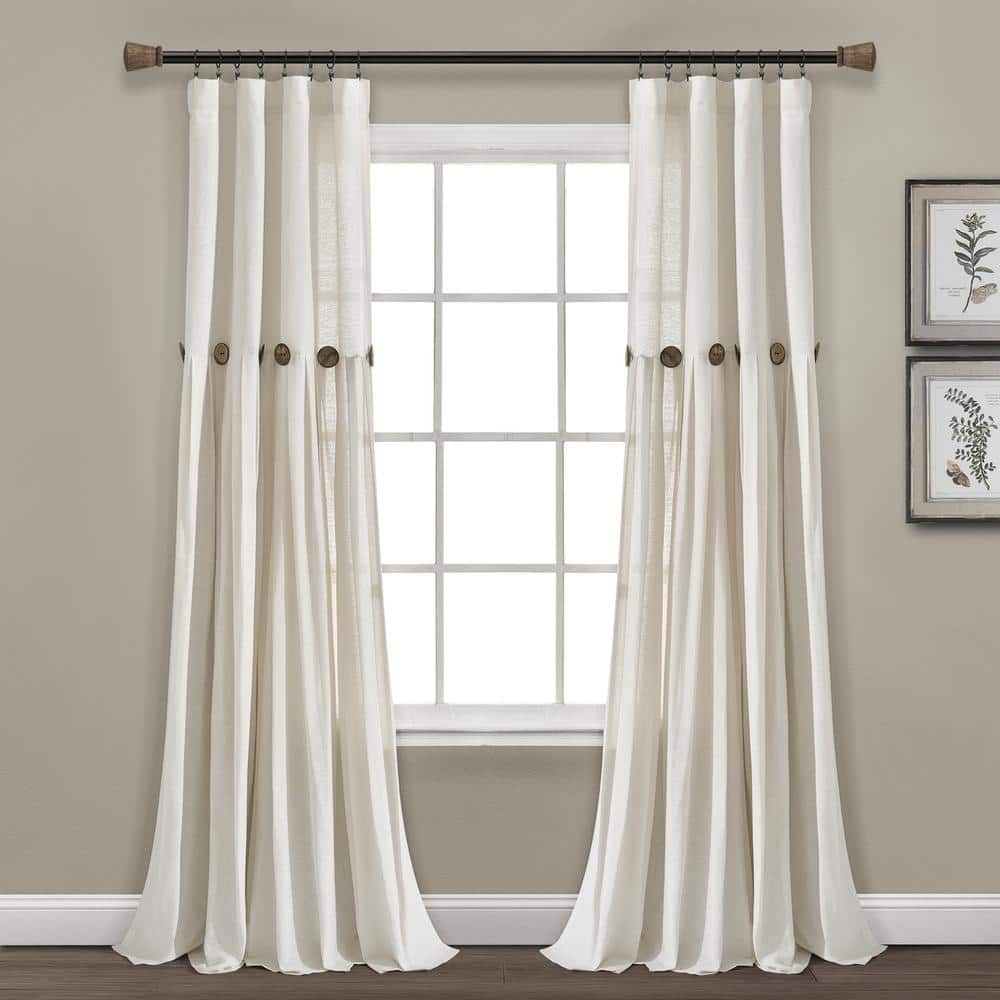 Off White Linen Blend Pleated Rod Pocket Window Panel