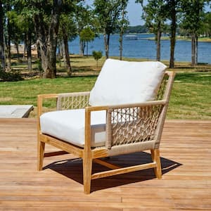 Nizuc Outdoor Teak Lounge Chair with White Cushions