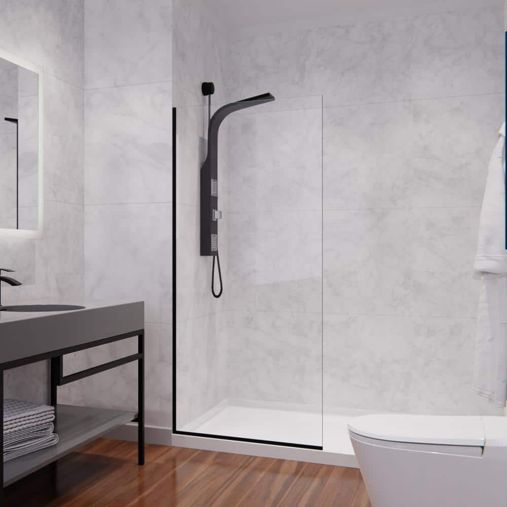 ANZZI Veil 34 in. W x 74 in. H Fixed Frameless Shower Door in Matte Black