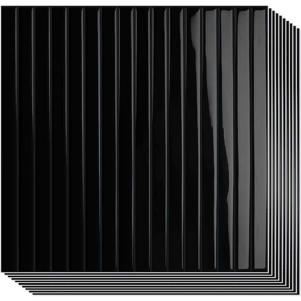 Black Self Adhesive Wall Tile 12 in. x 12 in. Peel & Stick Backsplash Thicker Design for Kitchen, Bathroom, RV (10-Pack)