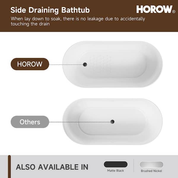 59 in. x 27.5 in. Soaking Bathtub with Side Drain in White/Matte Black