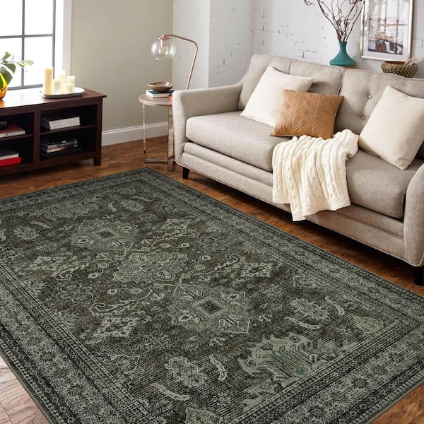 Oriental Home Decor Rug Soft Foldable Indoor Rug Machine Washable Green 10 ft. x 13 ft. Area Rug