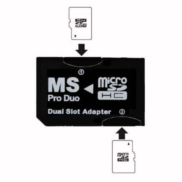 SANOXY Dual Slot MicroSD to MS PRO DUO Adapter for Sony PSP, Converts 2-MicroSD or MicroSDHC Cards, Black