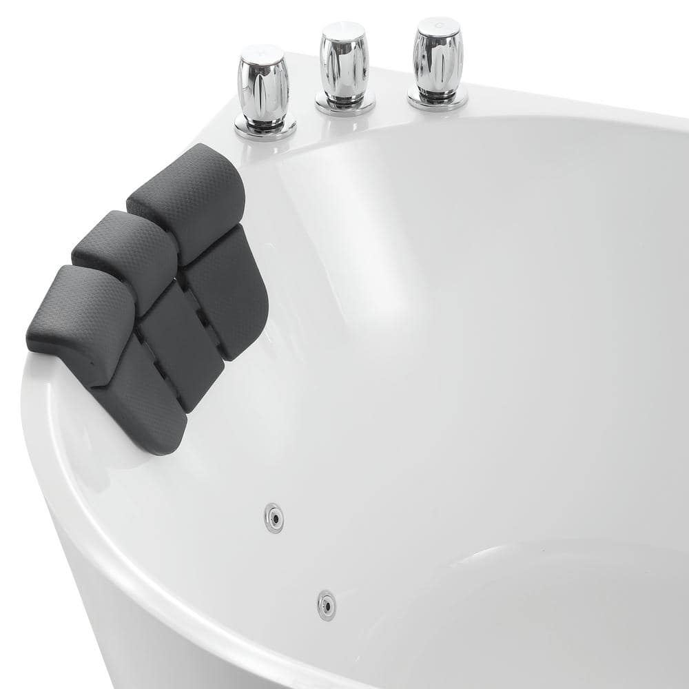 59'' White Freestanding Acrylic Whirlpool Bathtub with Faucet