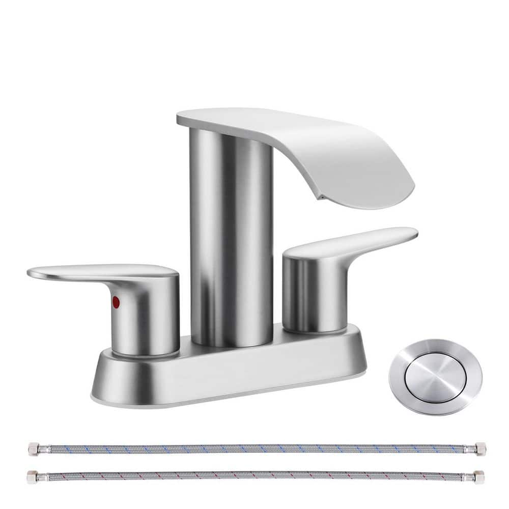 Waterfall 4 in. Centerset Double-Handle Bathroom Sink Faucet, Modern Faucet with Pop Up Drain in Brushed Nickel price history on PriceWatchPro