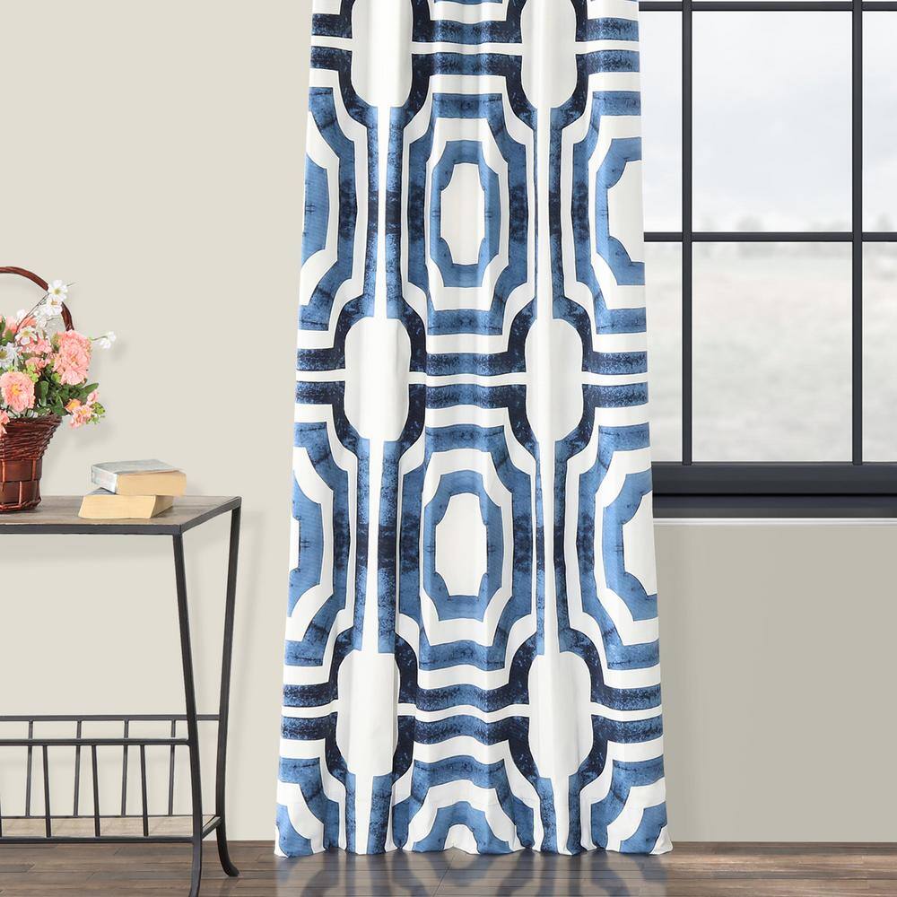 Mecca Blue Geometric Cotton Room Darkening Curtain Panel