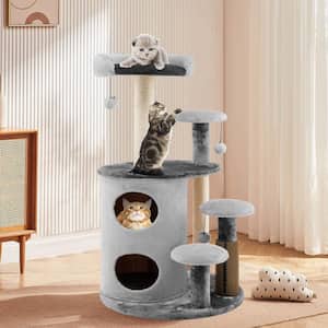 Gray 40 in. Cat Tree Tower Multi-Level Activity Tree with 2-Tier Cat-Hole Condo