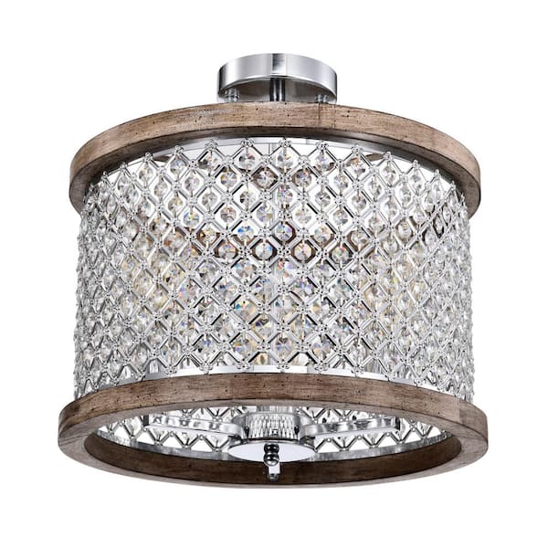 Warehouse of Tiffany 16 in. 3-Light Amelia Chrome Finish Semi Flush Mount Light