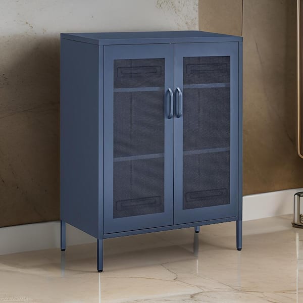 Benjara 41.34 in. Blue Storage Buffet Cabinet with 2 Shelves and 2 Handles