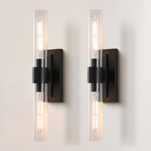 24.8 in. 2-Light Matte Black Wall Sconce, Vanity light, Modern Wall Light for Living Room, Bathroom, Bedroom (Set of 2)