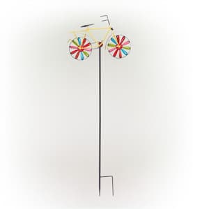 42 in. Tall Outdoor Metal Bicycle Wind Spinner Garden Stake Decoration, Multicolor